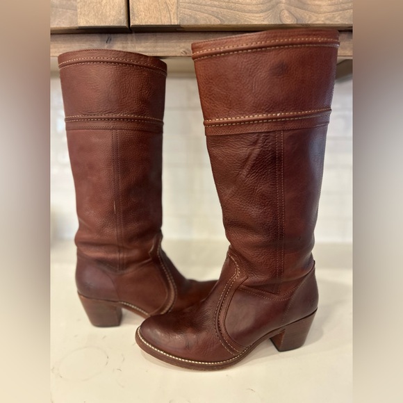 Frye Jane stitch leather heeled knee boots 9.5 classic luxury riding western - Picture 2 of 9
